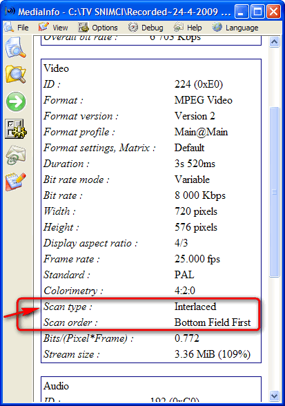 MediaInfo - interlaced